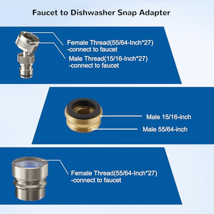 Hibbent 2 PACK Faucet to Dishwasher Adapter, Quick-Connect Dishwasher Snap-On Connection, with Swivel Ball Joint and Faucet Aerator, Male 15/16 Inch and Female 55/64 Inch, Brushed Nickel - color: Brushed Nickel