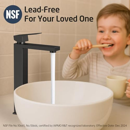 KES Vessel Sink Faucet, Black Bathroom Faucets, Tall Bathroom Faucets with Sink Drain with Overflow, L3156BLFF12-BK-C1 - color: Black, style: w/ Drain (WITH Overflow) - TALL Faucet