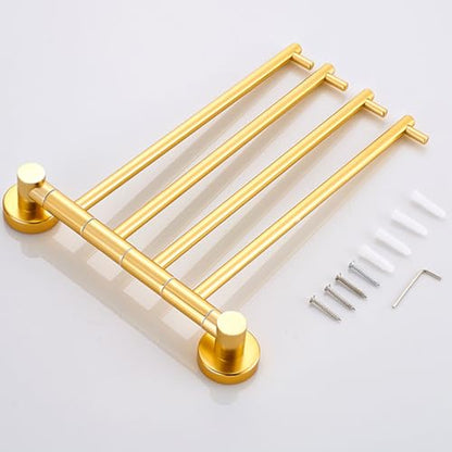 ZHOUXIAO Swing Out Towel Bar Holder Gold Finish/Golden Swivel Towel Rack for Bathroom or Kitchen, Metal Towel Bar Folding Arm Swivel Hanger Bathroom Storage Wall Mounted 3Bars