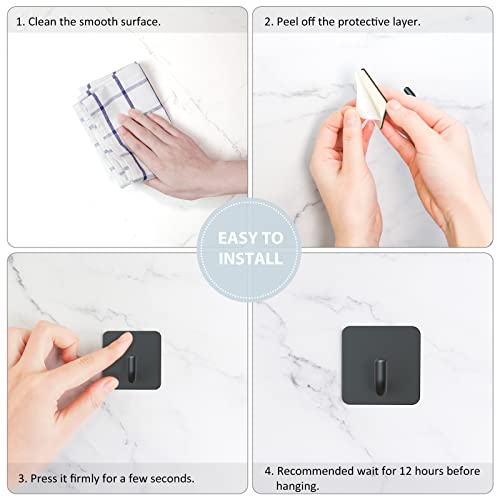 VIS'V Adhesive Hooks, Small Shower Wall Stick on Hooks, Black, 4 Pcs | Metal Material, Compact Design, Peel and Stick, 2 Extra Adhesive Strips, for Bathroom Kitchen Livingroom Office RV - color: Black