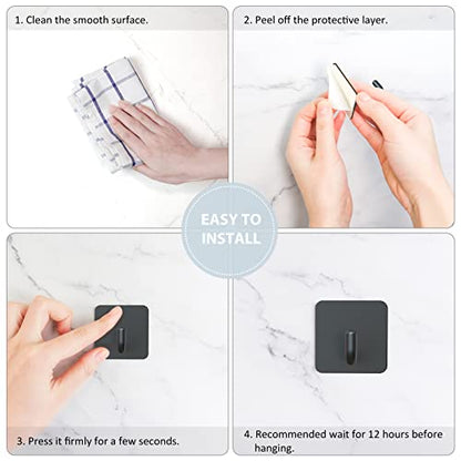 VIS'V Adhesive Hooks, Small Shower Wall Stick on Hooks, Black, 4 Pcs | Metal Material, Compact Design, Peel and Stick, 2 Extra Adhesive Strips, for Bathroom Kitchen Livingroom Office RV - color: Black