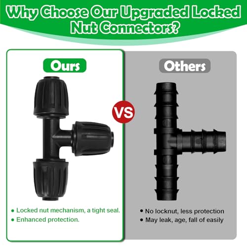 10 Pack 1/2 Inch Drip Irrigation Tee Fittings (1/2" ID x 0.65" OD) - 1/2'' Drip Line Anti-Drop Barbed Lock Nut T Connectors for 1/2 Inch Drip Irrigation Tubing System Connection - size: 1/2" Drip Tee