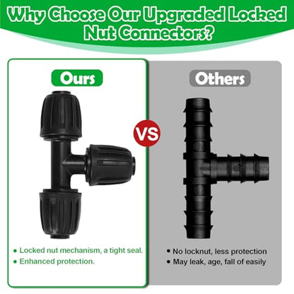 10 Pack 1/2 Inch Drip Irrigation Tee Fittings (1/2" ID x 0.65" OD) - 1/2'' Drip Line Anti-Drop Barbed Lock Nut T Connectors for 1/2 Inch Drip Irrigation Tubing System Connection - size: 1/2" Drip Tee