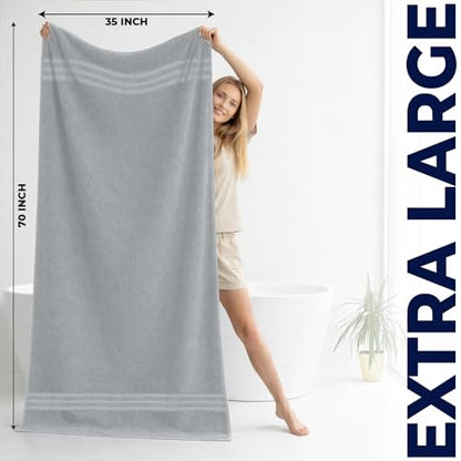 DAN River 2 Pack Bath Sheets Extra Large 35x70, Large Bath Towels for Adults, XL Oversized Heavy Duty Towel Set, 600 GSM 100% Ring Spun Cotton, Soft Quick Dry, Silver - color: Highrise, size: Bath Sheet 35x70" (PK 2)