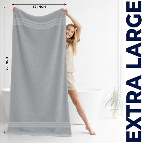 DAN River 2 Pack Bath Sheets Extra Large 35x70, Large Bath Towels for Adults, XL Oversized Heavy Duty Towel Set, 600 GSM 100% Ring Spun Cotton, Soft Quick Dry, Silver - color: Highrise, size: Bath Sheet 35x70" (PK 2)