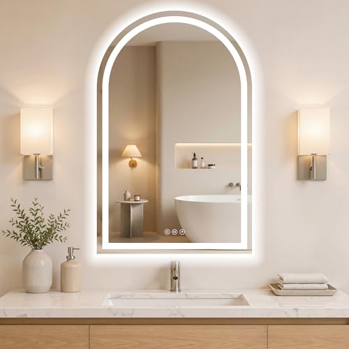 Arched LED Bathroom Mirrors with Lights 24"x40", Anti-Fog, Anti-Fog, Dimmable, Shatterproof, Touch Sensor - size: 40"L x 24"W