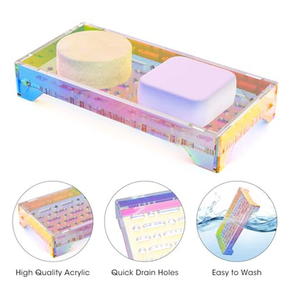 NiHome Self Draining Soap Dish, Acrylic Bar Soap Holder for Shower | 360° Airflow Slotted Drainage Keeps Bars Dry, Durable & Easy Clean for Bathroom Kitchen Sink, Iridescent Acrylic - color: Iridescent