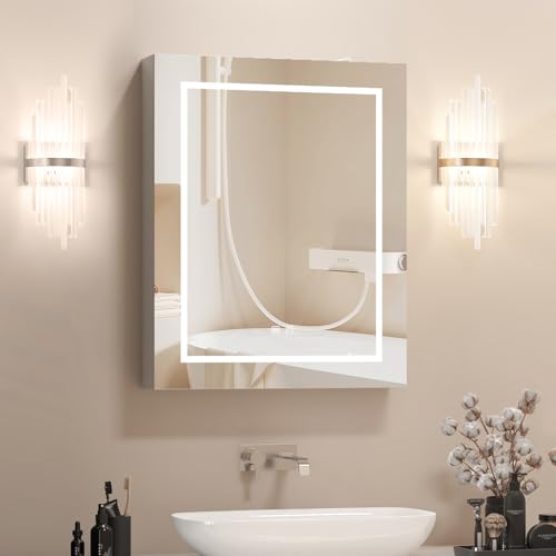 Lighted Medicine Cabinet, Led Medicine Cabinet with Mirror Wall Mounted | Bathroom Mirror Cabinet with Storage, Brightness Adjustable,Dimmer, 24x30 Inch, Right Hinges,Anti-Fog,Assembly Required - size: 24x30-Right Hinges