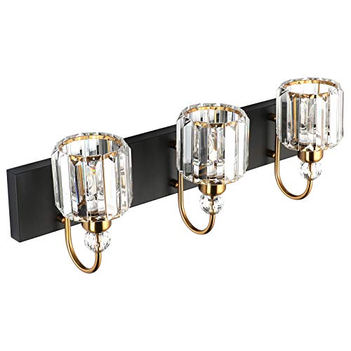 Ralbay Modern Bathroom Vanity Light Fixture, 3-Lights, Black Metal & Crystal, HJ-8600-3T - color: Round-Black+Gold, size: 3-light