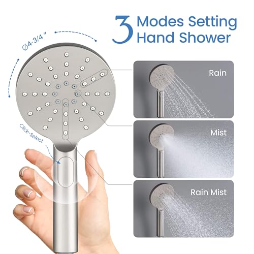 Circular Ceiling Mounted Shower System with 2-Function Faucet Set | Solid Brass Pressure Balanced Valve | Anti-Scald Design for Reliable Water Temperature Control (Brushed Nickel Finish, KSF408) - color: Brushed Nickel