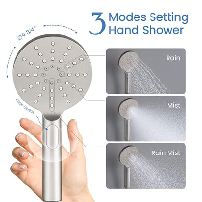Circular Ceiling Mounted Shower System with 2-Function Faucet Set | Solid Brass Pressure Balanced Valve | Anti-Scald Design for Reliable Water Temperature Control (Brushed Nickel Finish, KSF408) - color: Brushed Nickel