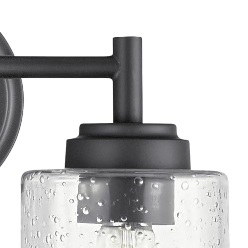 Kichler Winslow 2-Light Farmhouse Vanity Light, Black | Clear seeded glass vanity light with industrial styling (12.75" x 9.25" x 6.5"), 45885BK - color: Black, size: 13"