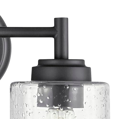 Kichler Winslow 2-Light Farmhouse Vanity Light, Black | Clear seeded glass vanity light with industrial styling (12.75" x 9.25" x 6.5"), 45885BK - color: Black, size: 13"