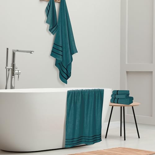 MyOwn Ultra Soft 6 Pack Cotton Towel Set, Contains 2 Bath Towels 28x55 inch, 2 Hand Towels 16x24 inch & 2 Wash Coths 12x12 inch, Ideal Everyday use, Compact & Lightweight - Teal, 71658 - color: Teal, size: 6-Piece Towel Set