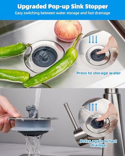 Hibbent 3 in 1 Kitchen Sink Drain Strainer and Stopper Combo, Chrome Stainless Steel Wraped Shell, Anti-Clogging Basket Strainer with Foldable Handle for US Standard 3-1/2" Drain - style: Stainless-wrap Shell with 1 Strainer