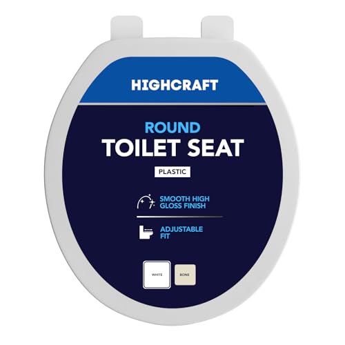HIGHCRAFT Premium Round Toilet Seat with Adjustable Hinges - Molded Plastic Toilet Seat - Fits Standard Round Toilets - Round Seat in White - color: White, size: Round