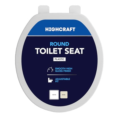HIGHCRAFT Premium Round Toilet Seat with Adjustable Hinges - Molded Plastic Toilet Seat - Fits Standard Round Toilets - Round Seat in White - color: White, size: Round