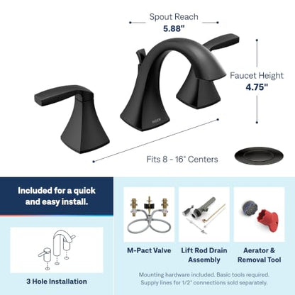 Moen Voss Matte Black Two-Handle Widespread Bathroom Faucet Trim Kit, Valve Included, TV6905BL - color: Matte Black