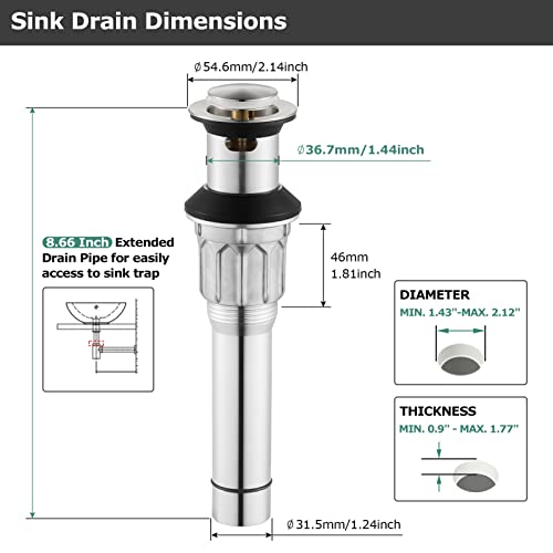 All Metal Bathroom Sink Drain with Overflow, Stainless Steel Pop Up Drain for Lavatory Vanity Vessel Sink, Brushed Nickel, 2108502 - color: Brushed Nickel, style: With Overflow