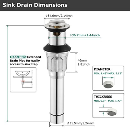 All Metal Bathroom Sink Drain with Overflow, Stainless Steel Pop Up Drain for Lavatory Vanity Vessel Sink, Brushed Nickel, 2108502 - color: Brushed Nickel, style: With Overflow
