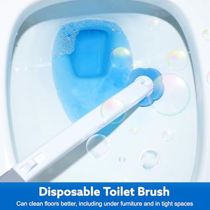 wlich Disposable Toilet Brush Set with 48 Refills, Wall Mount Holder | Flexible Scrubbing Head, Hygienic Toilet Cleaning, Wall-Mounted Storage for Homes, Apartments, Dorms, Offices, Hotels - color: White+grey - 48 Refills