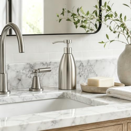 500ml Stainless Steel Foam Soap Dispenser, 17oz Refillable Brushed Nickel Hand Soap Pump Bottle for Bathroom Kitchen Sink, Rustproof Foaming Soap Dispenser for Dish Soap, Hand Wash & Lotion