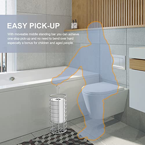 Toilet Paper Holder Stand,Freestanding,Silver | Bathroom Toilet Paper Organizer, 3 Mega Roll Toilet Paper Holder for Under Sink, Vanity, Cabinet Shelf - color: Silver