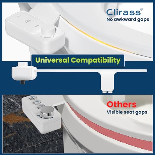 Ultra-Slim Bidet Attachment, Self-Cleaning Dual Nozzle (Feminine/Posterior Wash), Accessibility-Enhanced Large Buttons, Quick-Release, Non-Electric Fresh Water System with Adjustable Pressure