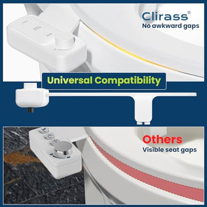 Ultra-Slim Bidet Attachment, Self-Cleaning Dual Nozzle (Feminine/Posterior Wash), Accessibility-Enhanced Large Buttons, Quick-Release, Non-Electric Fresh Water System with Adjustable Pressure