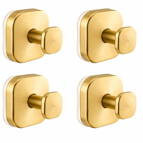 Suction Cup Hooks for Shower,Heavy-duty and No-Drill Waterproof Hook,4 Gold | Suction cup hooks,removable & reusable; no wall damage,fits smooth surfaces,ideal for towels,robes & loofahs - color: Gold