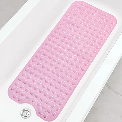 Bathtub and Shower Mats, Extra Long Non-Slip Bath Tub Mat 39 x 16 Inch, Machine Washable Bathmat with Suction Cups & Drain Holes for Bathroom Floor, Pink - color: Pink