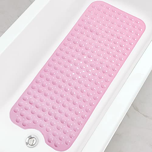 Bathtub and Shower Mats, Extra Long Non-Slip Bath Tub Mat 39 x 16 Inch, Machine Washable Bathmat with Suction Cups & Drain Holes for Bathroom Floor, Pink - color: Pink