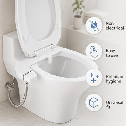 Ultra-Slim Bidet Attachment for Toilet, Non-Electric Dual Nozzle Bidet Toilet Seat Attachment with Frontal & Rear Wash, Self-Cleaning Retractable Nozzles, Adjustable Water Pressure, White