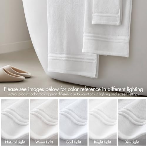 Madison Park Roan Border Cotton Bath Towel Set Absorbent, 6 Piece, White | Microfiber, Soft Pile, Machine Washable, OEKO-TEX Certified, Plush Bathroom Mat, Non Slip TPR Backing - color: White