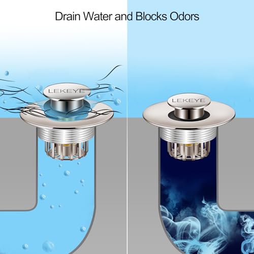 LEKEYE Tub Stopper | Shower Drain Hair Catcher | Pop-up Drain Stopper with Strainer | Bathroom Bathtub Plug | Drain Protector for 1-1/2 to 1-3/4" Bath Drain Hole - Brushed Nickel - color: Brushed Nickel