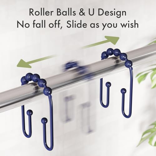 AmazerBath Shower Curtain Hooks, Navy Blue Shower Curtain Rings Rust Proof Non-Slip Double Hook Shower Curtain Hooks for Shower Curtain, Sturdy Shower Curtain Rings, Metal Shower Hooks Ring 12Pcs - color: Navy, style: Modern