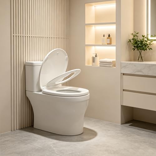 KHE Round Toilet Seat with Built-In Toddler Seat, Soft Close, 16.5 Inch | Quick Release for Easy Cleaning, Non-Slip Bumpers, Durable PP, White - size: Round 16.5'' with Toddler Seat