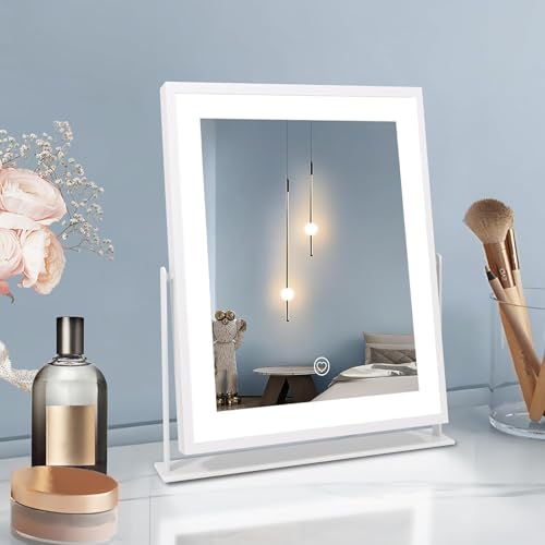 Beelux Vanity Mirror with Lights, 11" Makeup Mirror with Dimmable Light, Smart Control, Memory, Adjustable 3 Modes Lighted LED Mirror for Christmas Birthday Thanksgiving Mother's Day White - size: 11"L x 9.9"W