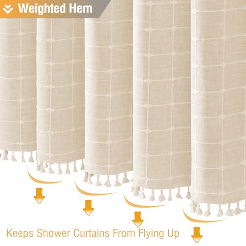 54x78 Boho Farmhouse Linen Heavy Duty Shower Curtain Set, Cream/Beige | Narrow Long Size, 330GSM Linen Blend, 3-side Tassels, Waterproof Fabric, 10 Plastic Hooks, Rustic Bohemian, Machine Washable - color: A - Cream, size: 54"W x 78"L (Pack of 1)