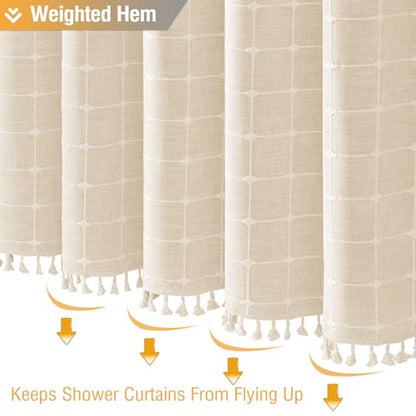 54x78 Boho Farmhouse Linen Heavy Duty Shower Curtain Set, Cream/Beige | Narrow Long Size, 330GSM Linen Blend, 3-side Tassels, Waterproof Fabric, 10 Plastic Hooks, Rustic Bohemian, Machine Washable - color: A - Cream, size: 54"W x 78"L (Pack of 1)