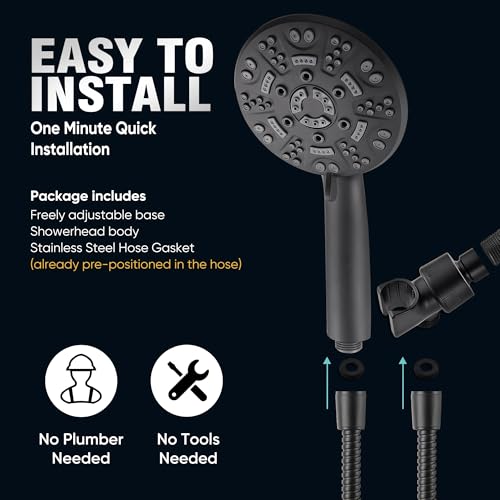 Cobbe 8-Setting Handheld Shower Head, Water-Saving Design, Matte Black | Trickle Pause Mode, 5ft Stainless Steel Hose, Brass Swivel Bracket, Tool-Free Installation - color: Matte Black