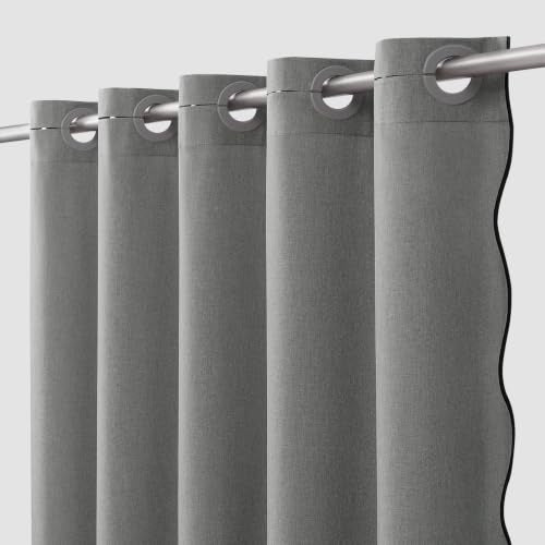 Furlinic Grey No Hook Scalloped Shower Curtain Waterproof Farmhouse 55x78 | Fabric Neutral Modern Cute Chic Washable Cloth Linen Elegant Decorative Bathroom Curtains with Built-In Rings & Black Border - color: Pebble Gray, size: 55"W x 78"L (Pack of 1)