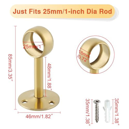 Alise Curtain Rod Holder Bracket 1''Dia,Closet Rod Holders Wall Mount,4 Pcs | Ceiling Mounted Curtain Rod Flange Brackets,Ceiling Curtain Rods Brackets,for Bathroom Curtain,Stainless Steel,Gold Finish - color: Golden Finish, size: 25mm/1-Inch Dia.