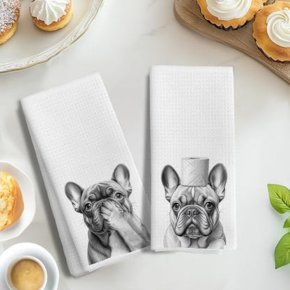 Funny French Bulldog Dog Gifts Bathroom Hand Towels Set of 2 - color: French Bulldog-s2
