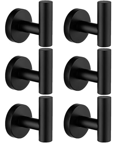 Nolimas Towel Coat Hook Matte Black SUS304 Stainless Steel Bathroom Clothes Cabinet Closet Sponges Robe Hook Wall Mounted Round Kitchen Heavy Duty Door Hanger 6 Packs - color: 6pcs Matte Black