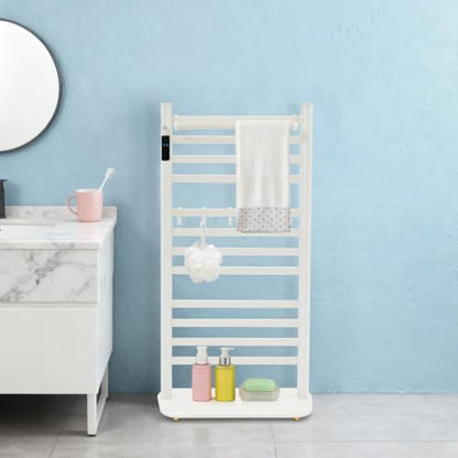 Freestanding Towel Warmer Rack, Heated Electric Carbon Fiber, Timer (White) | Place in Bathrooms to Warm Towels and Dry Clothes—Carbon Fiber Heating Eliminates Dampness, Spa‑Like Comfort Daily. - color: White