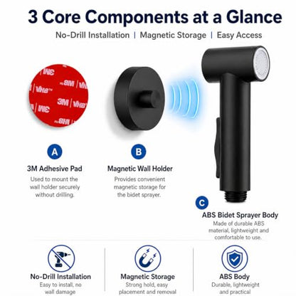 Handheld Bidet Sprayer for Toilet with Magnetic Wall Holder (Matte Black) - color: Matte Black