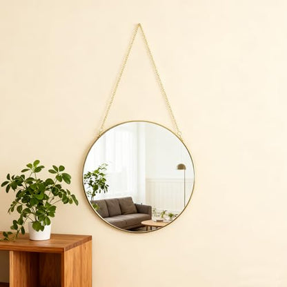 11.8-inch Modern Round Wall Mirror with Metal Frame and Hanging Chain, Suitable for Entryway, Hallway, or Bathroom Small Gold Metal Frame Mirror (Gold, 11.8 inch) - size: 11.8 inch