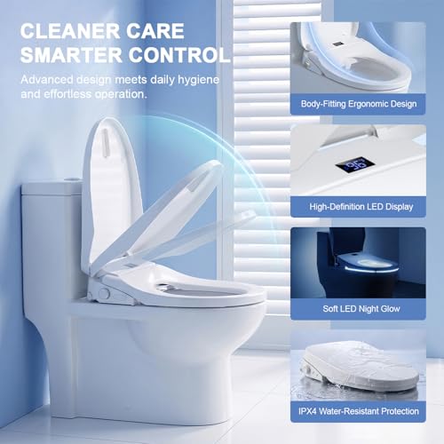 Bidet Toilet Seat Elongated, Electric Heated Seat with Instant Warm Water | Remote & Side Knob Control, Self-Clean Nozzle, Soft Close Lid, Night Light, Warm Air Dryer - color: White
