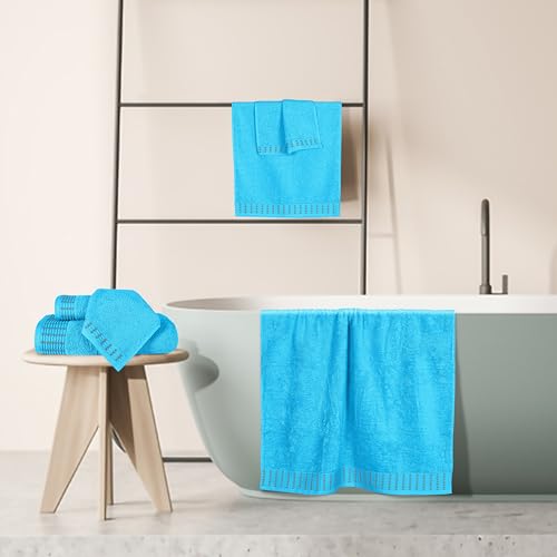 Ultra Soft 6 Pack Cotton Towel Set, Contains 2 Bath Towels 28x55 inch, 2 Hand Towels 16x24 inch & 2 Wash Cloths 12x12 inch, Ideal Everyday use, Compact & Lightweight - Turquoise Blue - color: Turquoise Blue, size: 6 Pack Set